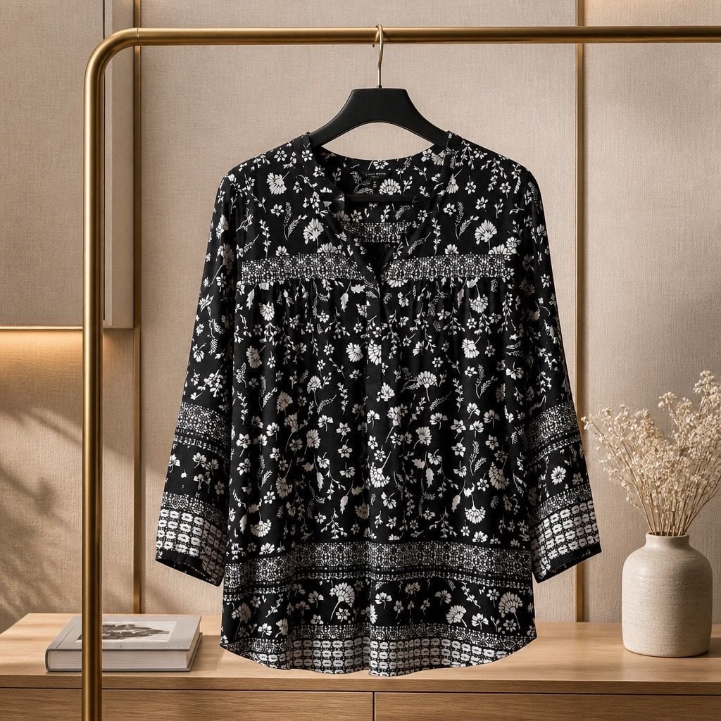 Lucky Brand Floral Print Split Neck Blouse Size 1x 423